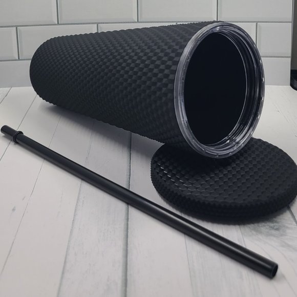 24oz Black Matte Studded Soft Texture To Go Travel Tumbler Cup Blank Center - Picture 8 of 11